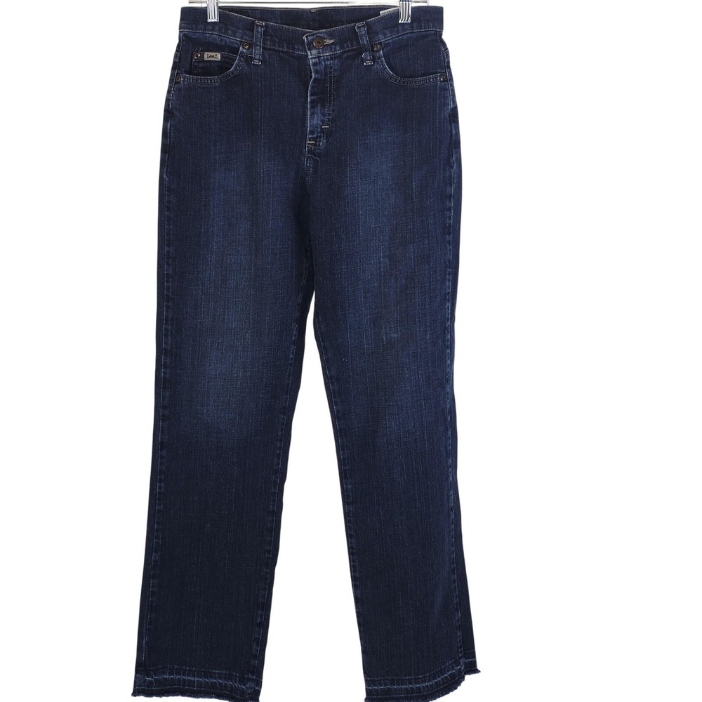 Lee Jeans Womens 8 Blue Dark Wash High Rise Straight Stretch Denim Casual Style‎